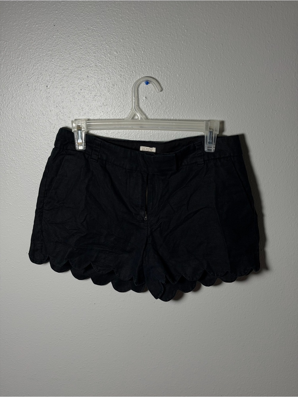 J. Crew Women Formal Linen Black Scallop Hem Shorts size 6
